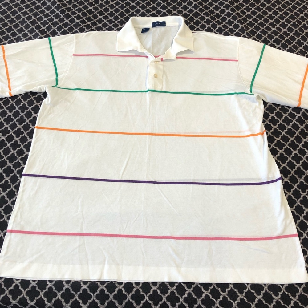 Jeff Rose Golf Polo Striped Shirt Short Sleeve Italy Colorful Large AB33